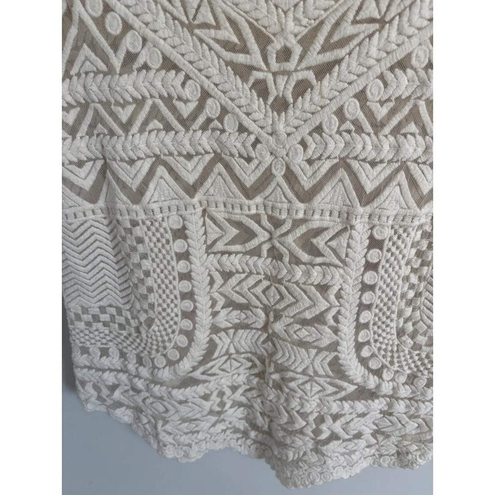 Meadow Rue Anthropologie Cream Lace Mesh Geometric Embroidered Boho Top Large - Picture 4 of 8
